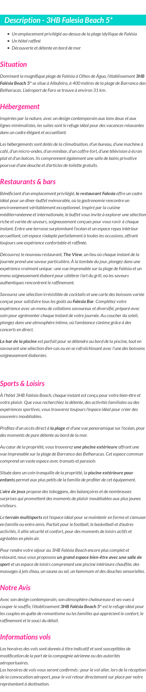 Détails du séjour
