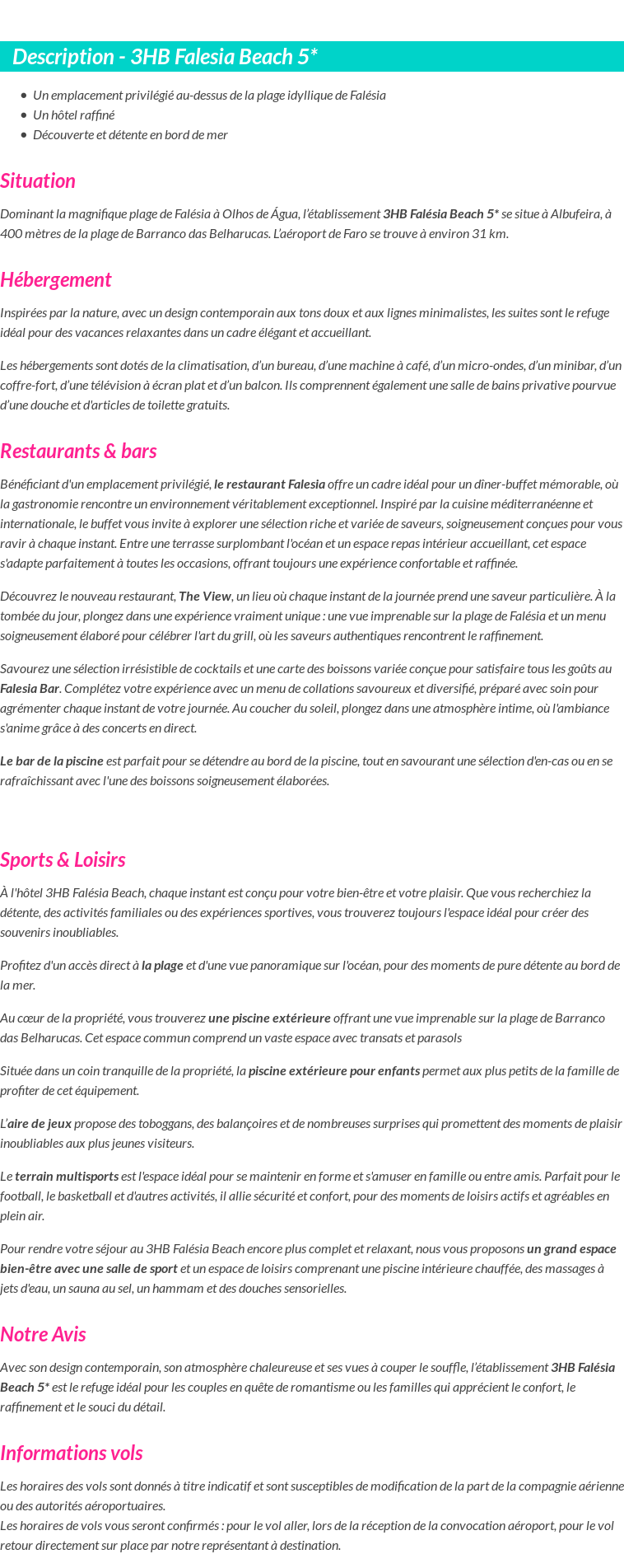 Détails du séjour