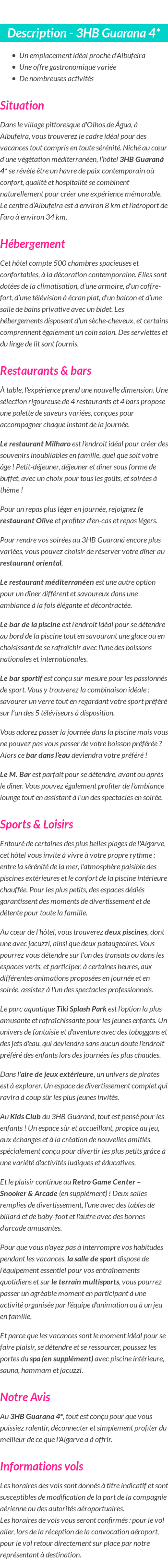 Détails du séjour