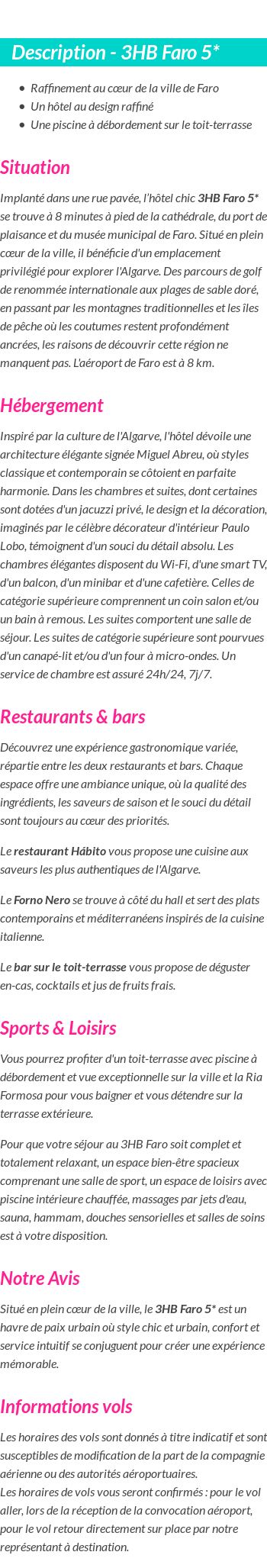 Détails du séjour