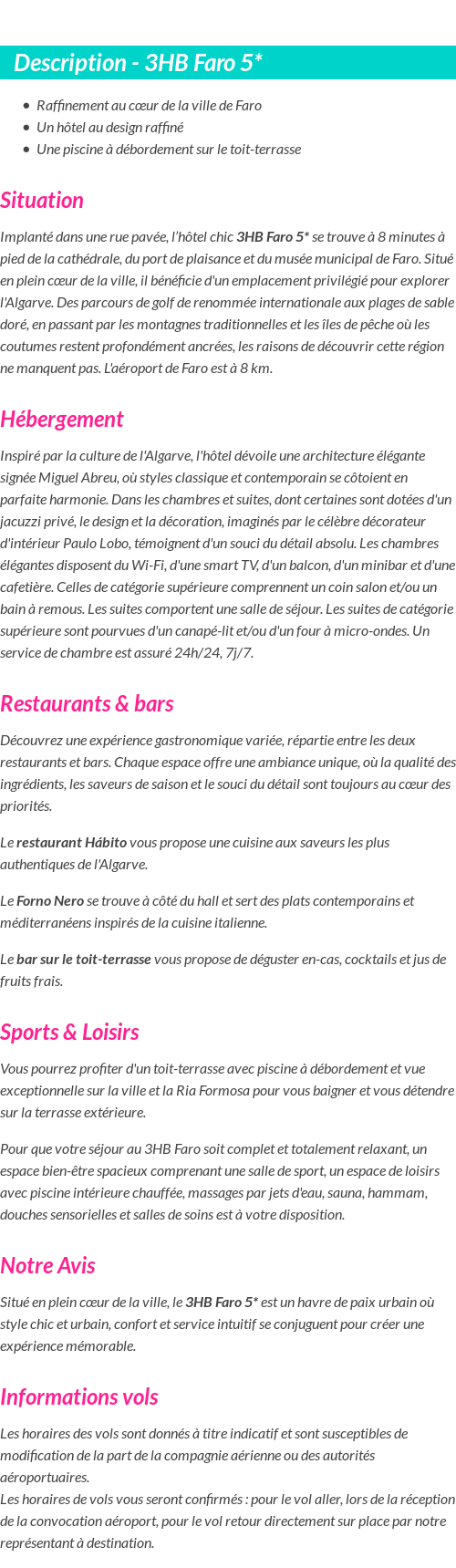 Détails du séjour