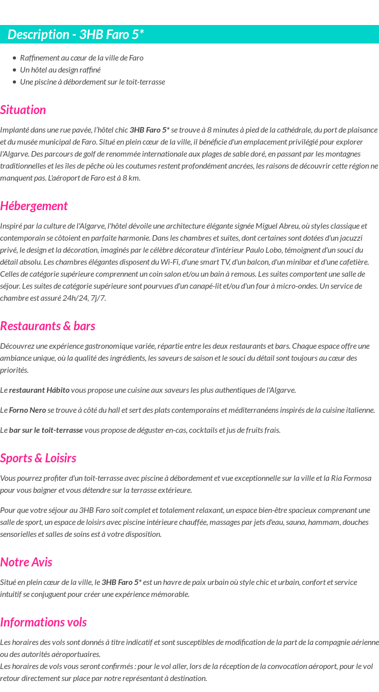 Détails du séjour