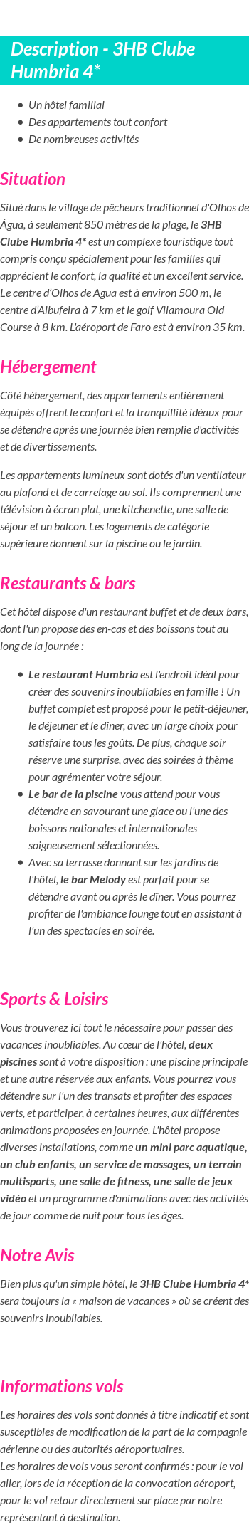 Détails du séjour