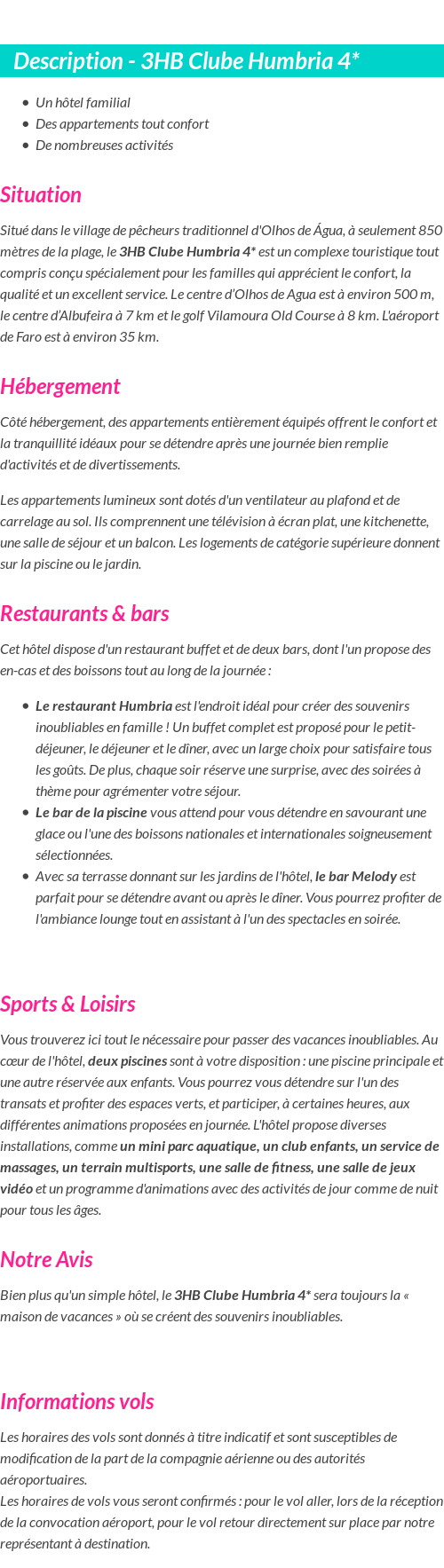 Détails du séjour
