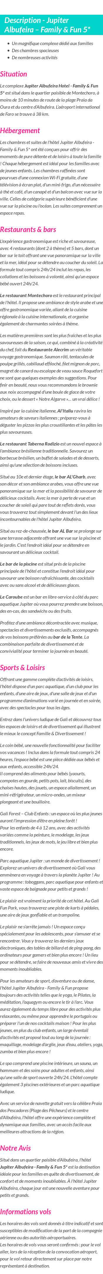 Détails du séjour