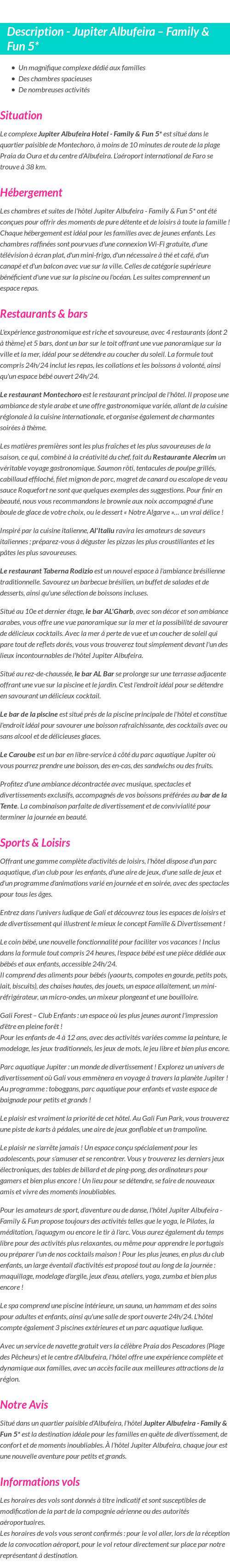 Détails du séjour