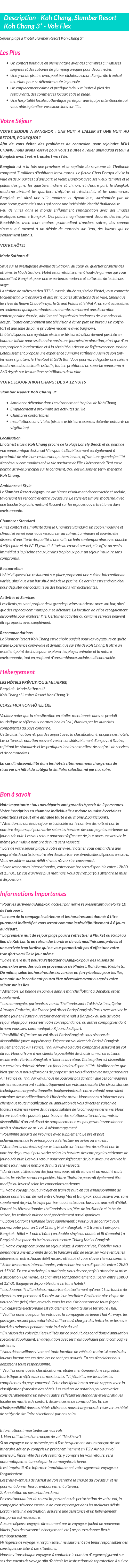 Détails du séjour