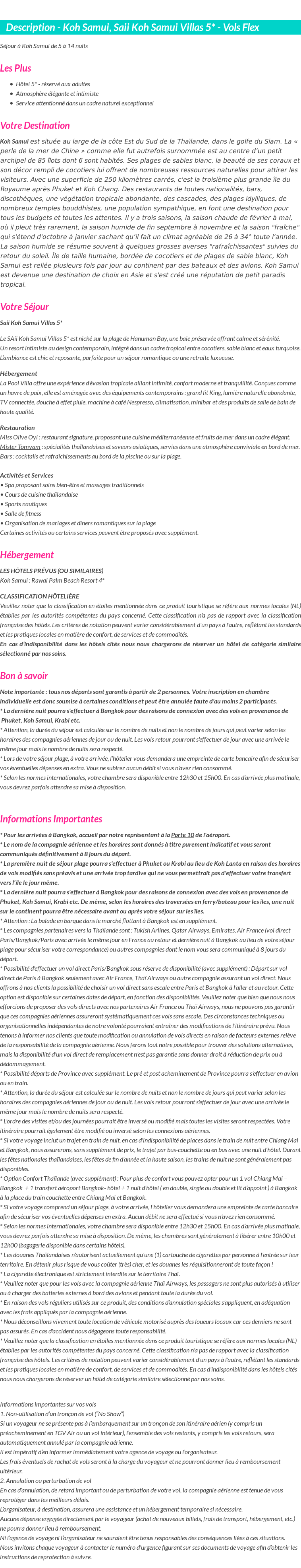 Détails du séjour