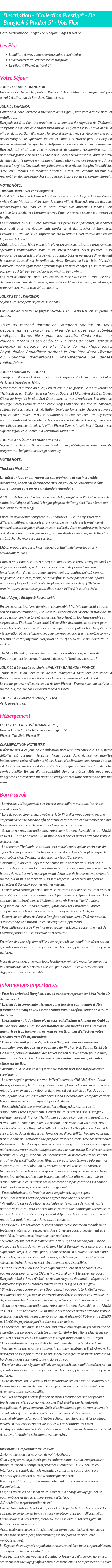 Détails du séjour