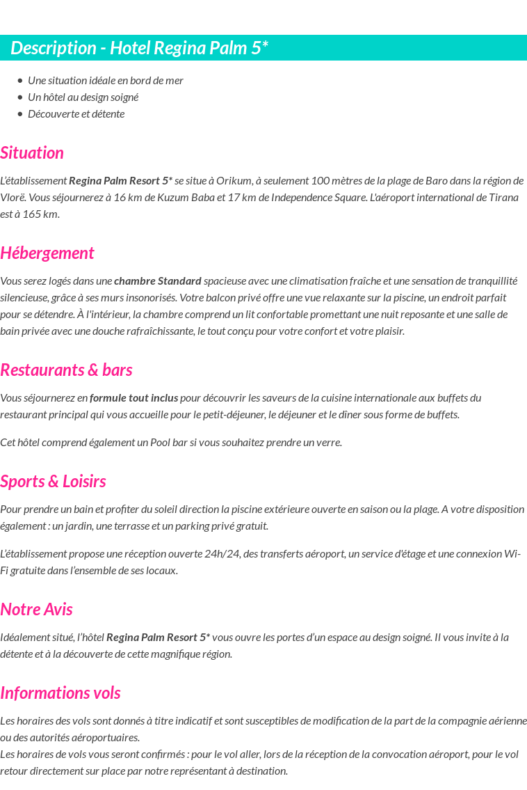 Détails du séjour