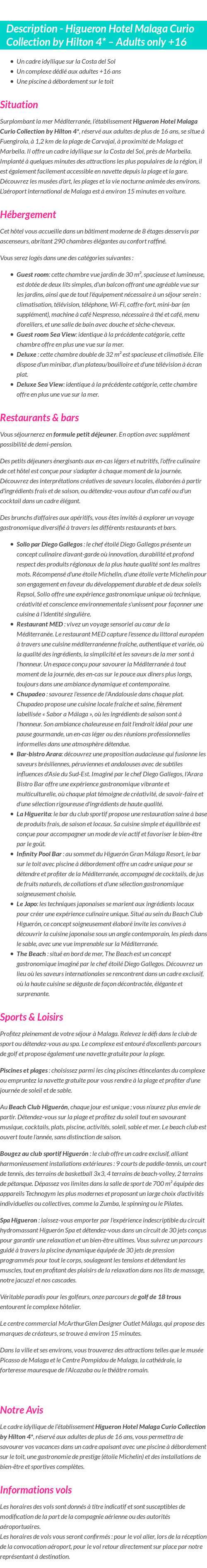 Détails du séjour