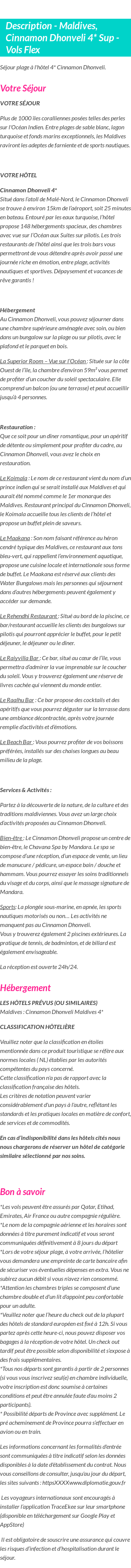Détails du séjour