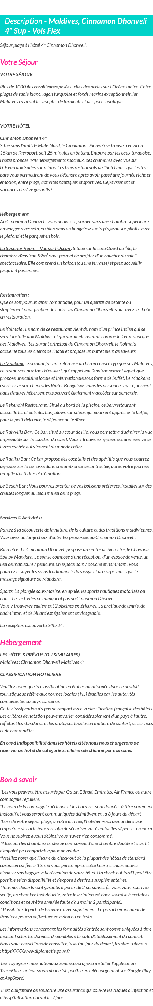 Détails du séjour