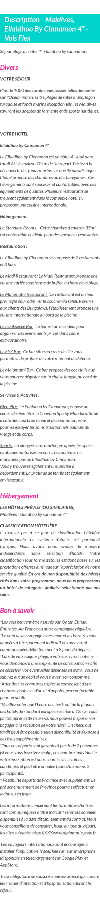 Détails du séjour