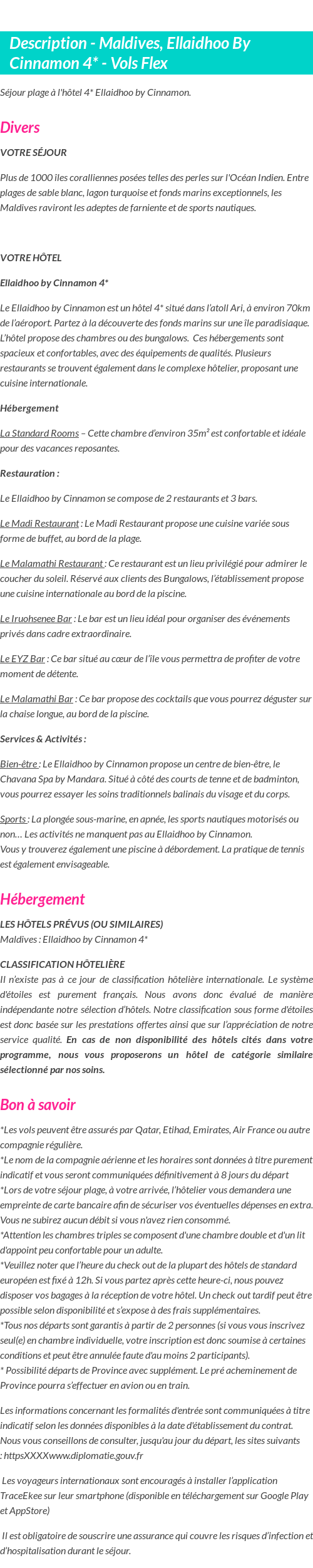 Détails du séjour