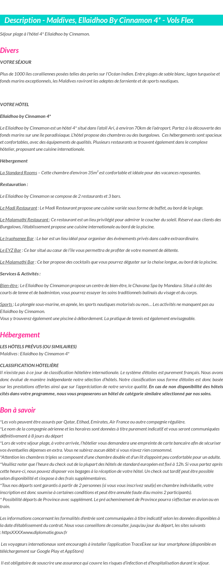 Détails du séjour