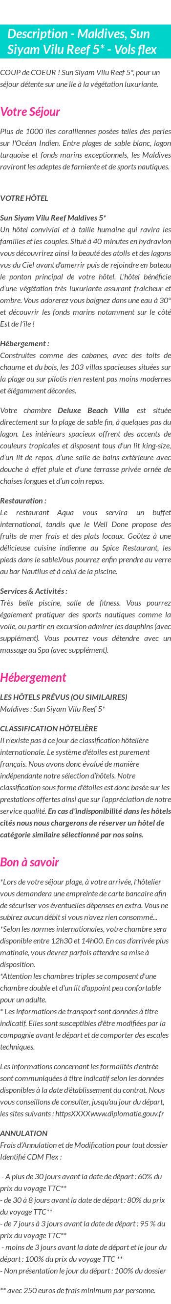 Détails du séjour