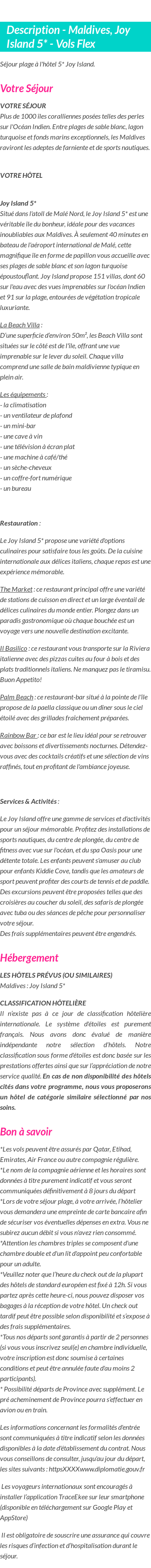 Détails du séjour