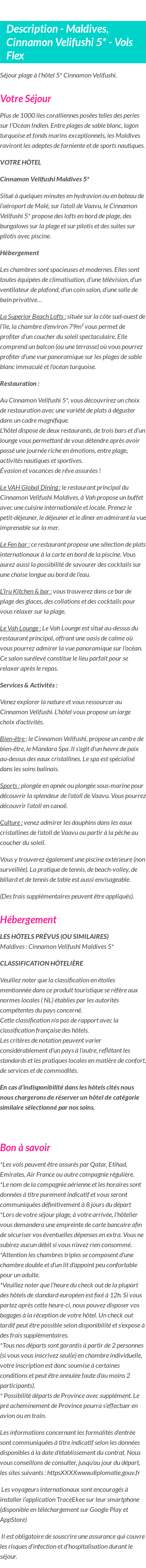 Détails du séjour