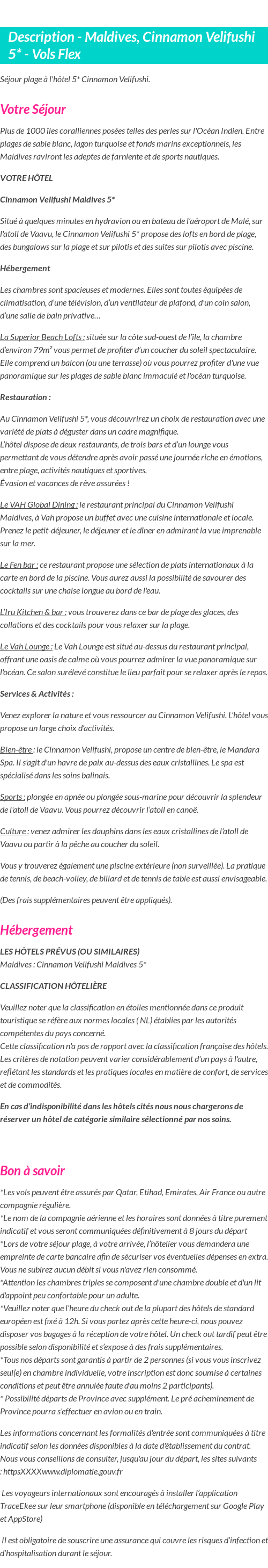 Détails du séjour