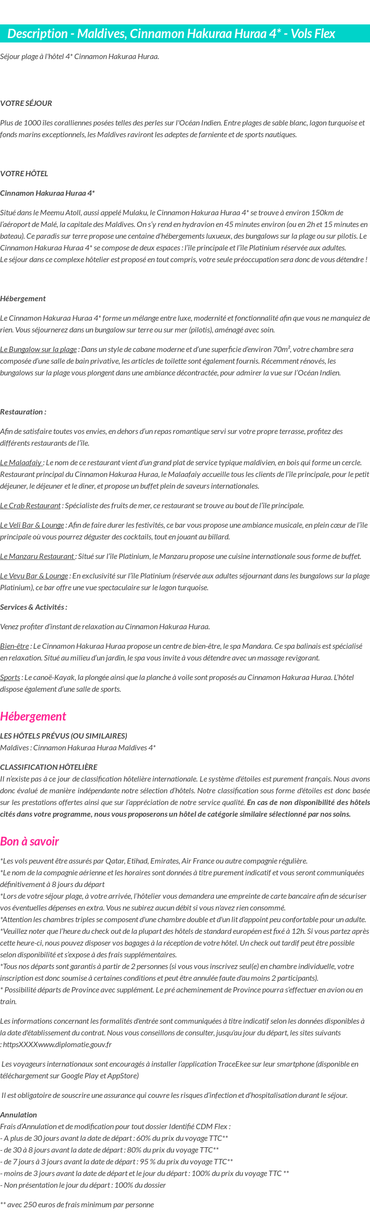 Détails du séjour