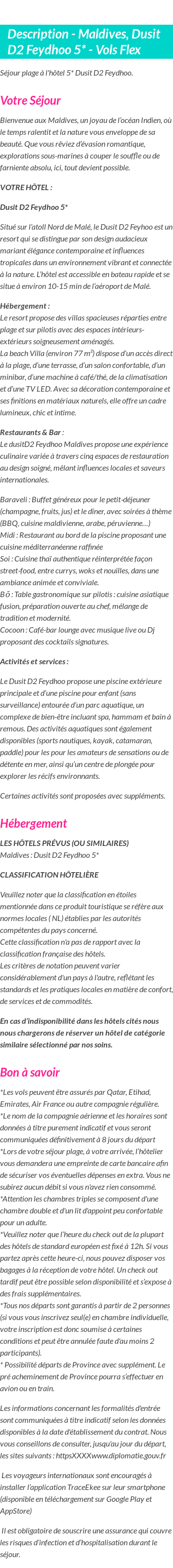 Détails du séjour