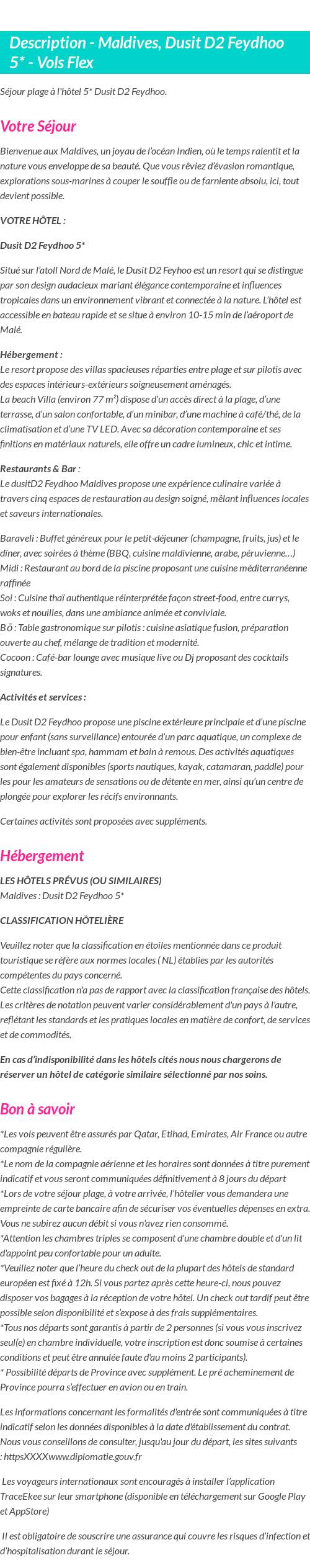 Détails du séjour