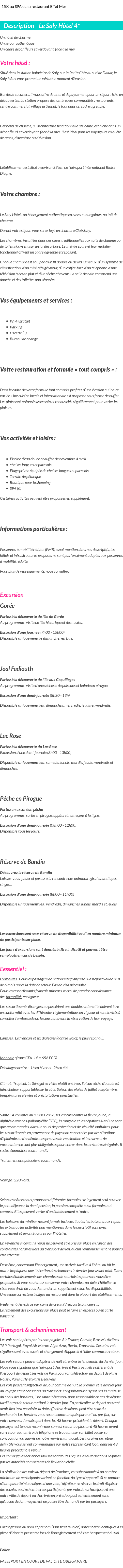 Détails du séjour