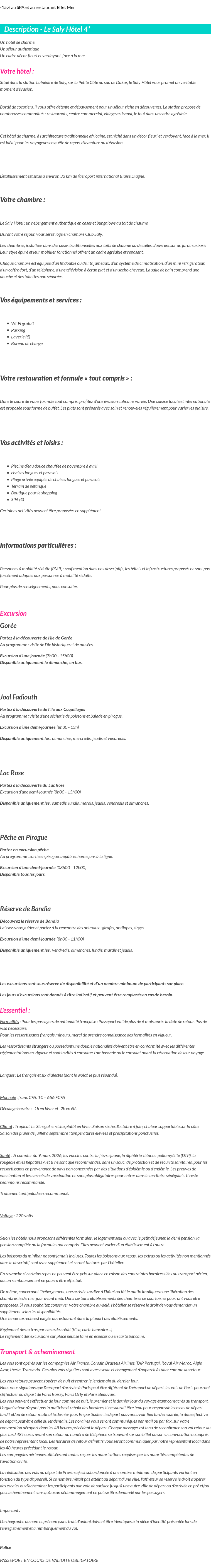 Détails du séjour