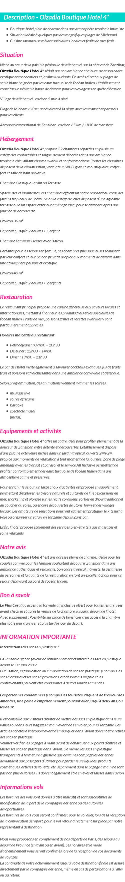 Détails du séjour