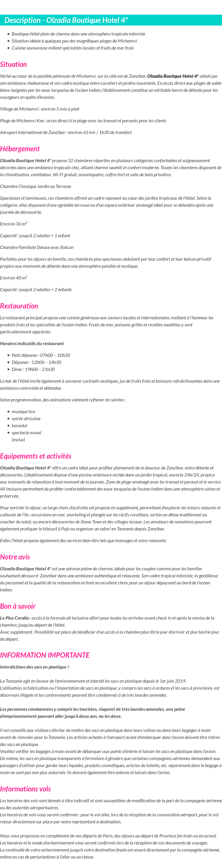 Détails du séjour