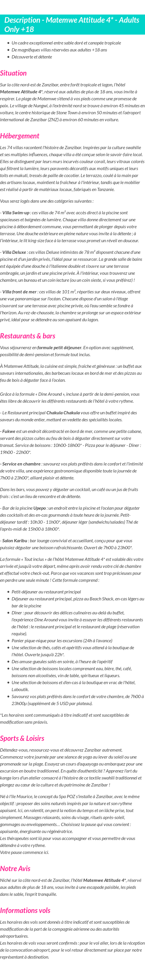 Détails du séjour