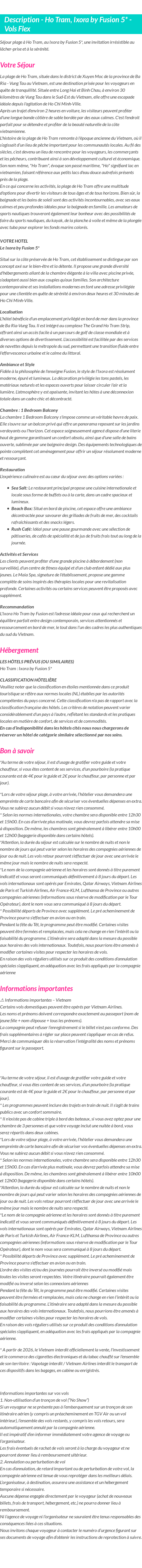 Détails du séjour