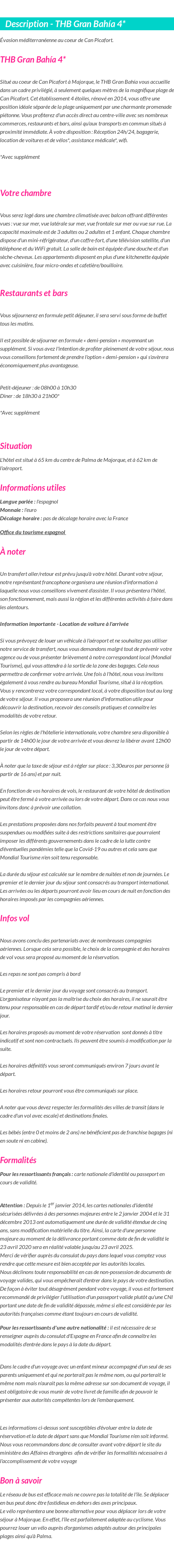 Détails du séjour