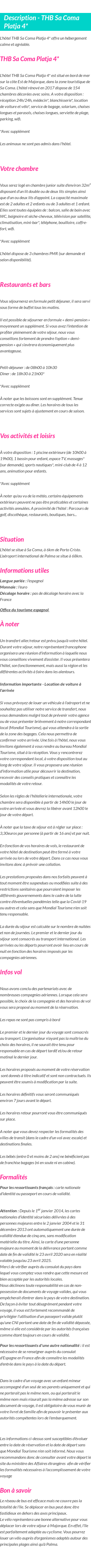 Détails du séjour