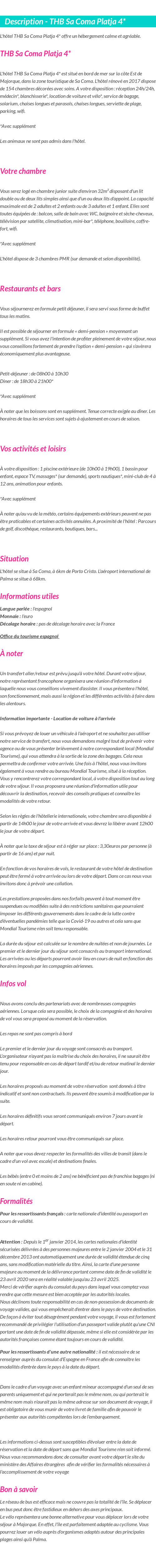 Détails du séjour