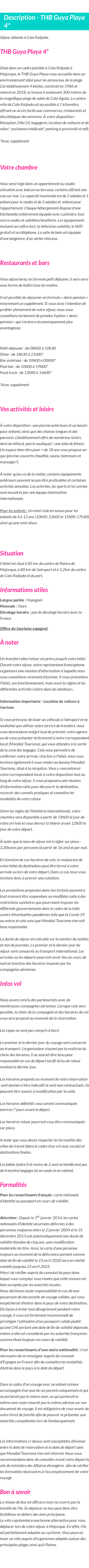 Détails du séjour