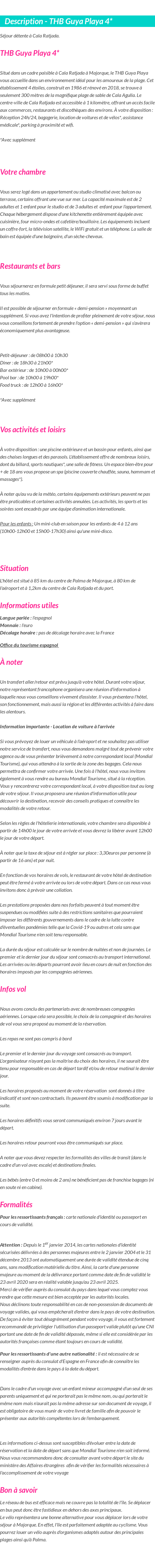 Détails du séjour