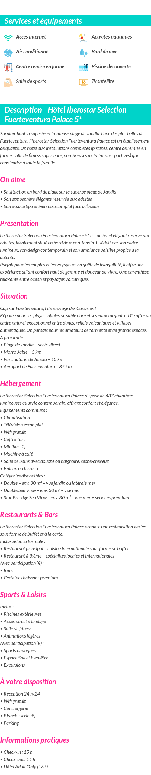 Détails du séjour