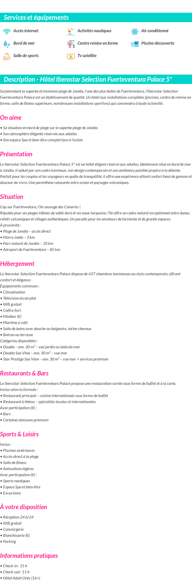 Détails du séjour