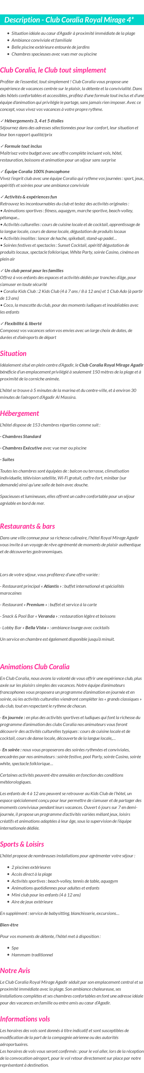 Détails du séjour