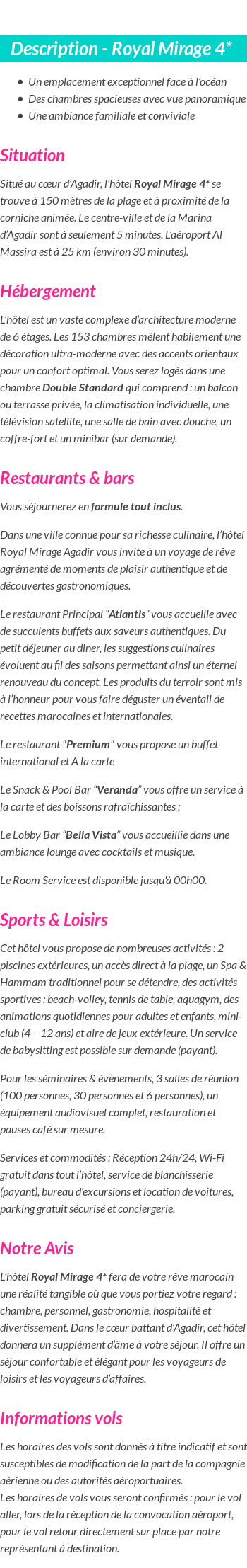 Détails du séjour