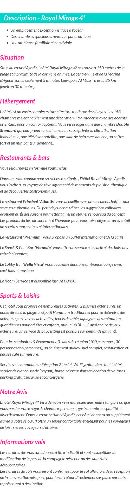 Détails du séjour