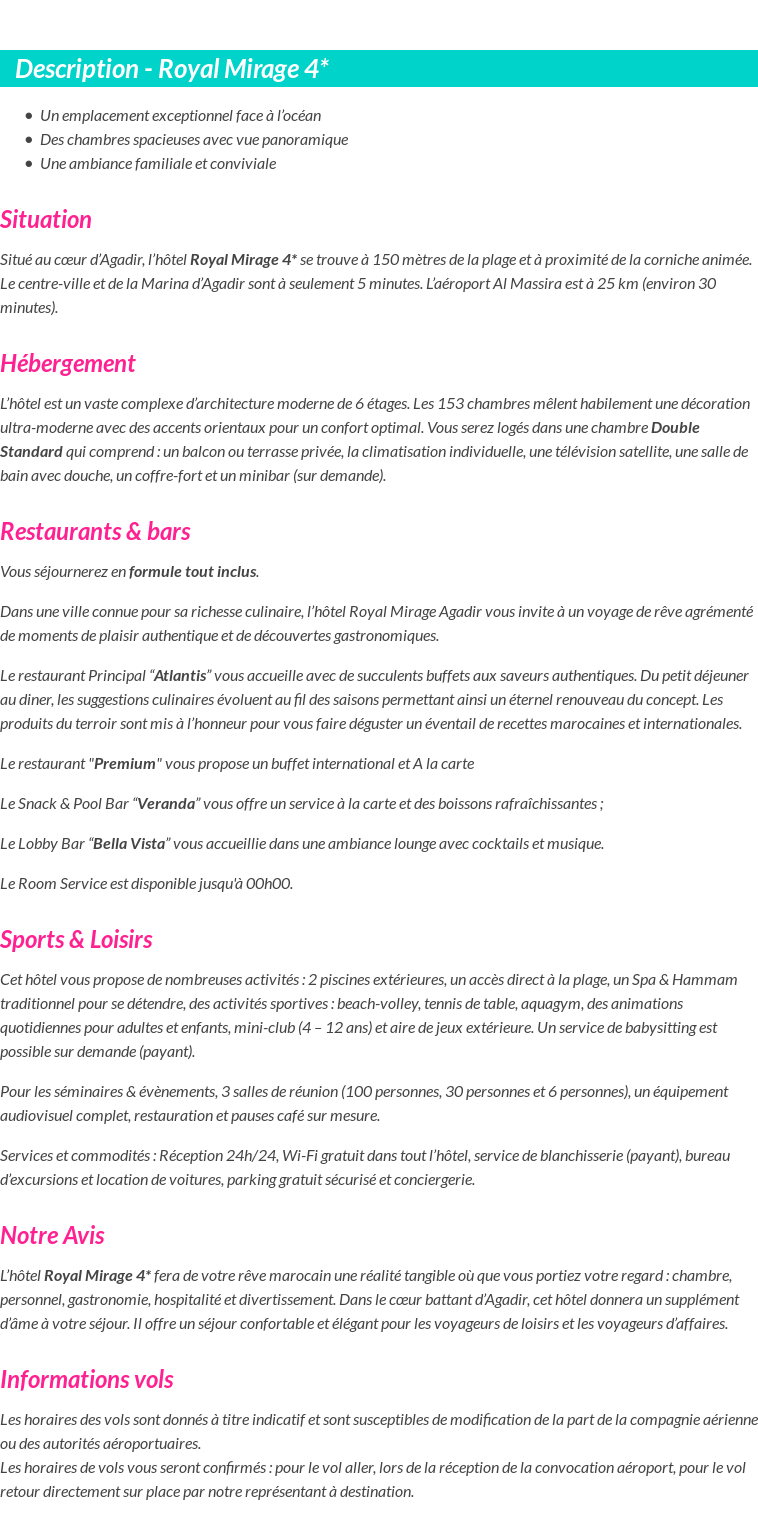 Détails du séjour