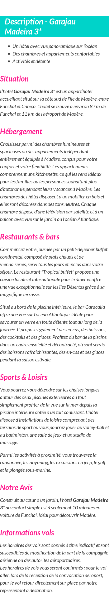 Détails du séjour
