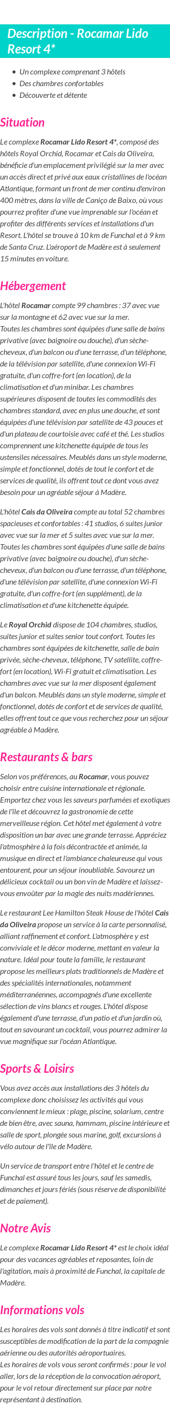 Détails du séjour