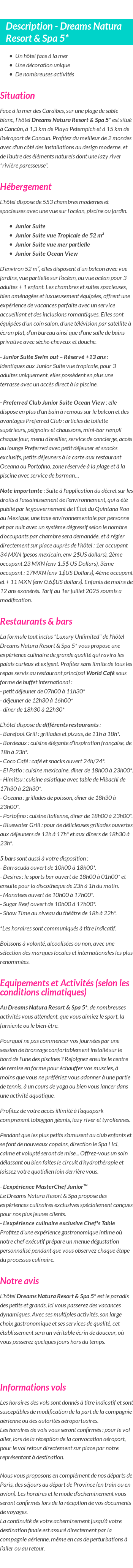 Détails du séjour