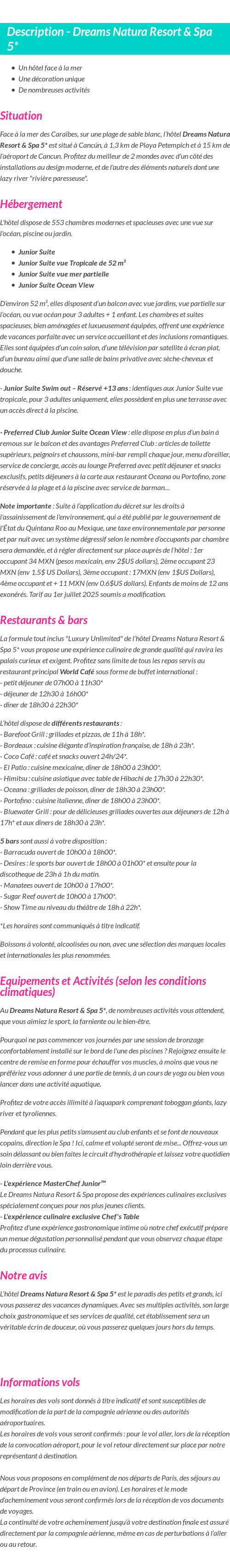 Détails du séjour
