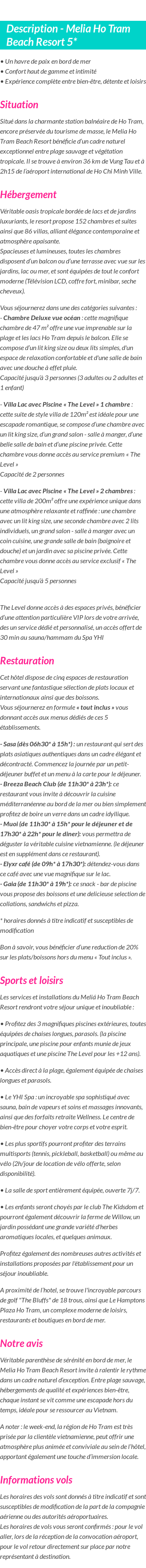 Détails du séjour