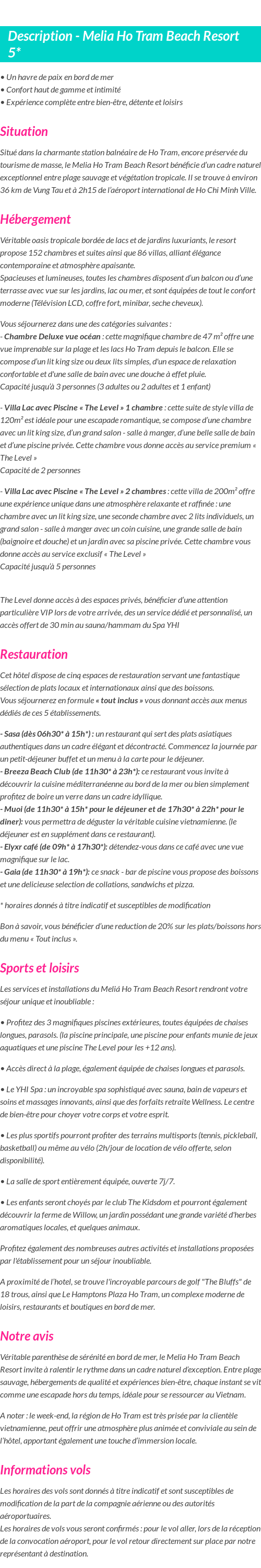 Détails du séjour